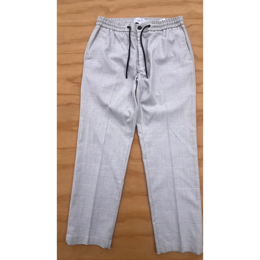 Men's Light Gray Plaid Drawstring Pants